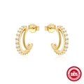 S925 sterling silver gold double hoop earrings featuring pavé white zircon stones - Double Layer Row Diamond Style (#1 Gold)
