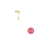 Enkele gouden S925 sterling zilveren kwastjesketting oorsteker met heldere zirkoniasteen - Enkele Zirkonia Lange Dunne Ketting Stijl (Goud Stijl #13)