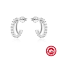 Elegant S925 sterling silver C-shape double hoop earrings with sparkling white zircons - Double Layer Row Diamond Style (#1 Platinum)