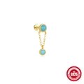 S925 Sterling Zilveren Gouden Oorbel met Turkoois en Hangende Ketting voor Dames - Dubbele Blauwe Turkoois Dunne Ketting Stijl (Goud Stijl #15)
