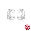 Silver 925 C-shape wave hoop earrings featuring a pavé set rhinestone intertwining design - Triple Layer Line Style (#2 Platinum)