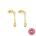 Eleganti orecchini a catena con cuore in argento 925 placcato oro e zirconi - Orecchino a Bottone con Catena Pendente Marquise / Oro #2