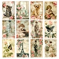 Set of 12 vintage decorative paper sheets with floral, animal and victorian motifs - Romantic Capital Material Paper