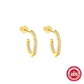 Elegante goldene S925 Sterling Silber C-Creolen mit funkelnden Zirkonia Steinen - Doppelreifen Eingelegter Stil (#3 Gold) / Gold