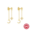Orecchini S925 argento dorato con ciondoli a luna, stella in zircone e catenina - Oro #3