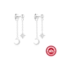 Orecchini pendenti in argento S925 con ciondoli asimmetrici a luna e stella e zirconi - Forma a U in Platino