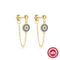 Orecchini a perno S925 oro 18K malocchio con catena di nappe in zircone blu - Oro #4