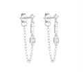 Orecchini pendenti in argento S925 con zirconi geometrici e catenine su sfondo bianco - Oro bianco #5