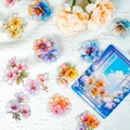 30pcs 3D gold stamping PET floral stickers set with a blue vintage aesthetic metal storage box - Laser Cold Stamping Floral (T01041977)