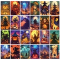 50 Halloween Wanddeko Karten Set mit gruseligen schwarzen Katzen und Hexen Motiven - Kürbishexe