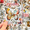 Lot de 50 autocollants papillons 3D étanches pour valises, textures de journaux d'art - Papillon Style Origami (T01042068)