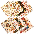 Dettaglio di carta per scrapbook del Ringraziamento con motivi di zucca e tacchino - Stile Raccolto del Ringraziamento (T01042010)