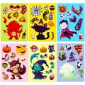 Halloween-Cartoon-Sticker-Set mit 6 Bögen mit Geistern, Kürbissen und schwarzen Katzen - Halloween Gesicht Tausch Aufkleber Set (T01042060)