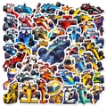Detailed view of racing themed stickers featuring F1 cars and helmets for DIY decoration - Racing and Athletics Style (T01042100)