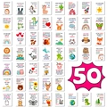 Set of 50 English motivational postcards with cartoon illustrations and positive quotes - T01042066 Blessing And Incentive Card