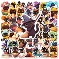 Vista piatta di simpatici adesivi di gatti neri cartoon con vari temi e colori vivaci - Stile Gatto Nero Kawaii (T01042110)