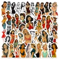 50-piece vintage American pin-up girl stickers set with colorful retro aesthetic art - American Vintage Girls (T01042143)