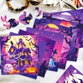 Detalle del set de papel de Halloween con ilustraciones de casa encantada y calabaza - Estilo de Ilustración de Halloween (T01042115) / Paquete de 12 Hojas