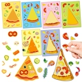 Set de pegatinas de pizza para niños con ingredientes variados y bases de colores vivos - Mezcla de pegatinas de pizza multicolor (T01042132)