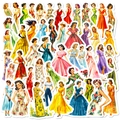 50 Vintage-Aufkleber mit modischen Damen-Illustrationen für Notizbücher und Wasserflaschen - Vintage Mode Damen Stil (T01042184)