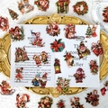 Vintage PET Weihnachtsaufkleber Set mit Weihnachtsmann und Rentier für die Dekoration - T01042199