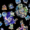 Magic cat PET stickers with laser shell finish and gold foil for DIY journaling - Magic Fantasy Cat Style (T01042154)