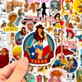 Set de 50 autocollants rétro cowgirl étanches avec motifs Texas pour gourdes et objets - Série Thème Cowgirl de l'Ouest (T01040577)