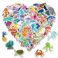 Lot de 100 autocollants colorés de créatures marines dessinés en forme de cœur sur fond blanc - Style Créatures Marines Assorties (BP-1130+1131)
