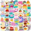 Detailed view of colorful birthday theme stickers including cakes and gift boxes for DIY cards - Colorful Cake Birthday Style (T01041329)