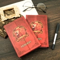 Red retro hardcover notebook set with lion shield emblem and academy magic theme - Red Lion Crest (T01042000)