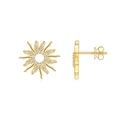 Élégantes boucles d'oreilles soleil en argent S925 plaqué or avec pavé de zircons brillants - Forme de Soleil (E15416)