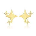 Elegant 18k gold plated S925 silver north star stud earrings with moissanite crystals - Four Pointed Star (E15338)