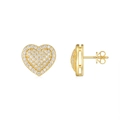 S925 sterling silver heart-shaped stud earrings in 18k gold plating with moissanite stones - Full Diamond Heart (E15555)