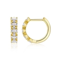 Gold-plated S925 silver hoop earrings with baguette and round cut moissanite stones - Row Diamond Round (E15339)