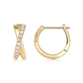 S925 sterling silver hoop earrings with 18k gold plating and pavé moissanite stones - Cross Twist (E15296)