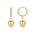 Elegant 18k gold plated S925 silver hoop earrings with pavé set moissanite sphere drop - Pave Diamond Ball (E15145)