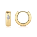 Polished 18k gold plated S925 silver hoop earrings with marquise-cut moissanite stone - Marquise Huggie (E14889)