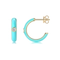 Sky blue enamel C-shape hoop earrings in gold finish with a round brilliant gemstone - Sky Blue Enamel (E14888)