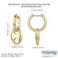 18k gold plated S925 silver moissanite hoop earrings with pig nose link pendant - Pig Nose Pendant (E15052)