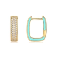 Square hoop earrings in 18k gold plating with triple row pavé stones and blue enamel - Three Row Enamel (E14881)