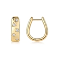 Detailed view of gold huggie earrings with geometric star and diamond patterns - Geometric U Shape (E14910)
