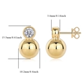 18k gold plated S925 sterling silver ball drop earrings with moissanite, 15.5mm length - Ball Pendant Stud (E14910)