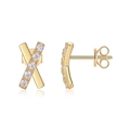 S925 silver stud earrings with 18k gold plating and crisscross X design with crystals - Cross X Shape (E14898)