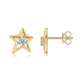 Elegant 18k gold plated S925 silver star earrings with brilliant moissanite stone - Hollow Five Star (E14903)