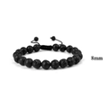Men's 8mm black lava stone beaded bracelet with adjustable woven rope and matte finish - Medium Lava Stone Style