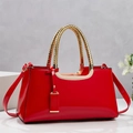 Glossy red patent leather bridal handbag with elegant gold woven metal handle for weddings - Red / 34*11*16CM