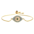 Gold evil eye bracelet with blue zircons and adjustable sliding chain for women - Nbsl504-2