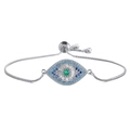 Silver evil eye bracelet with green stone and multi-color zircon crystals detail - Nbsl504-1