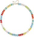 Bohemian colorful natural stone beaded necklace with adjustable gold-plated chain - Style 37 (6mm)
