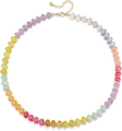 Bohemian rainbow beaded necklace with colorful natural stones and gold heart clasp - Style 38 (6mm)